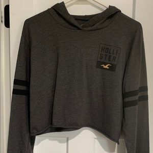 Hollister Crop Hooded Long Sleeve Tee, Gray, Small
